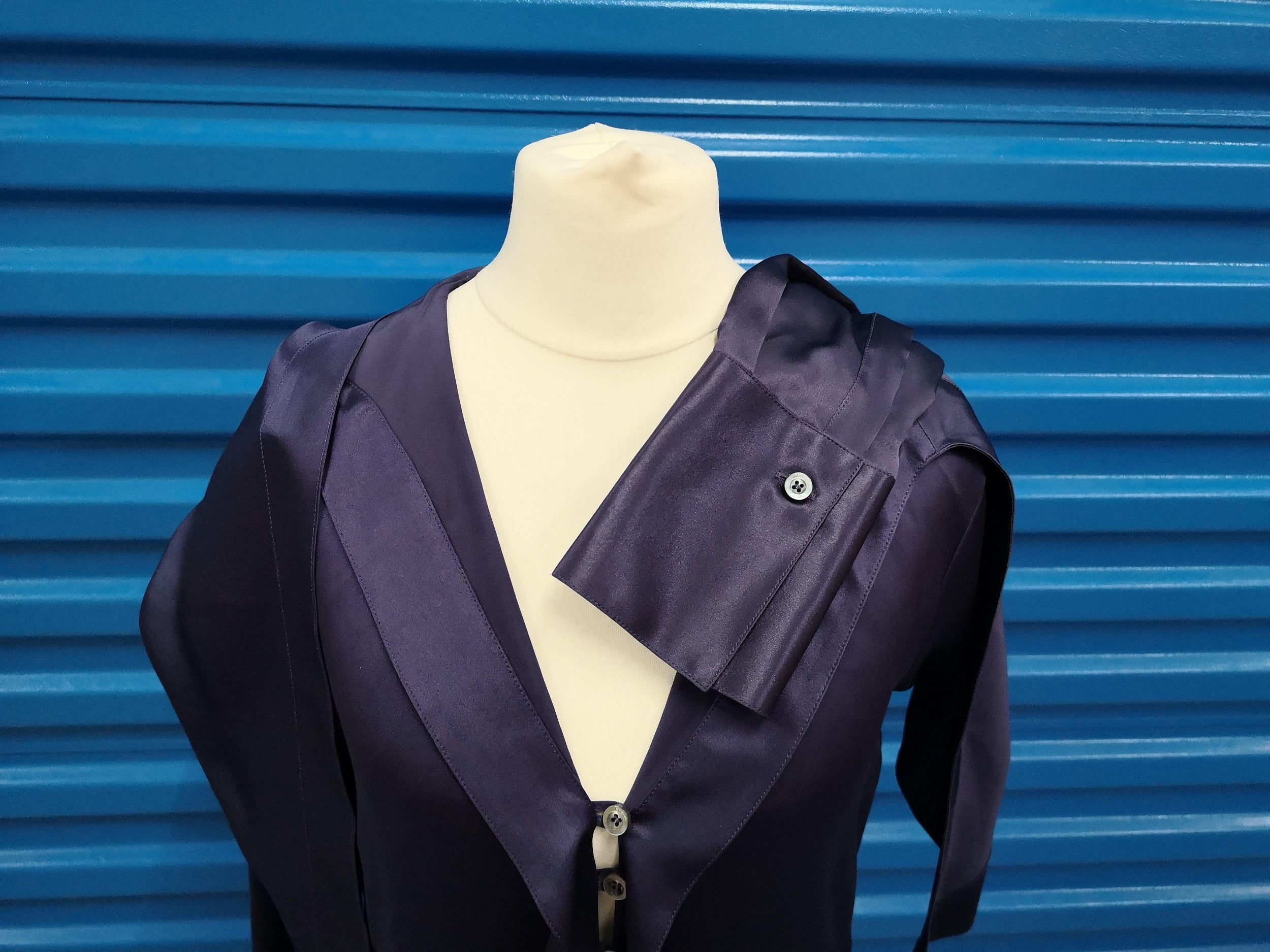 Salvatore Ferragamo Blue Shawl Collar Silk Shirt