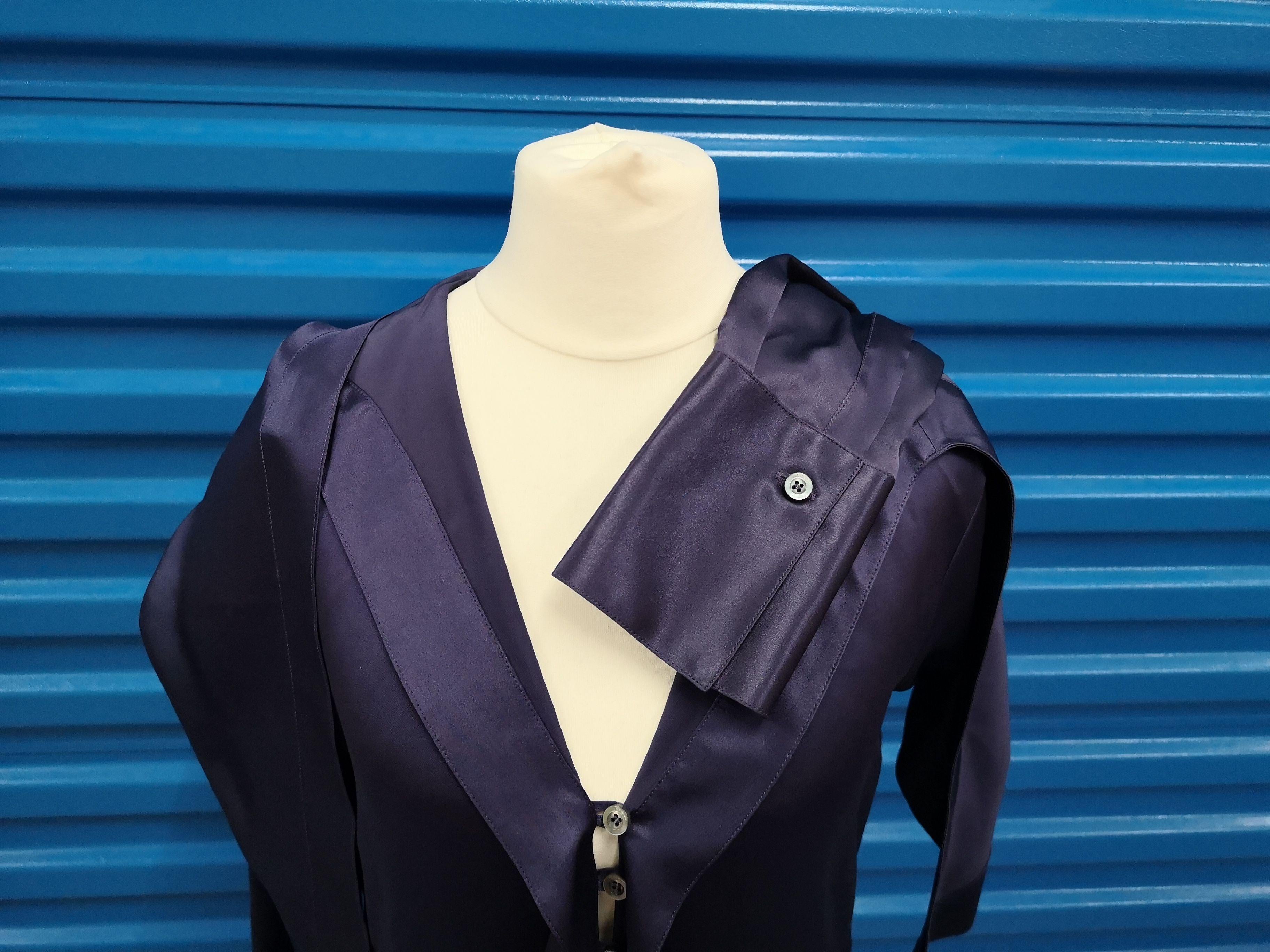 Salvatore Ferragamo Blue Shawl Collar Silk Shirt