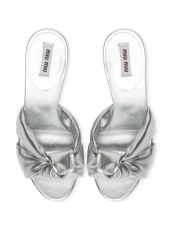 Miu Miu Silver Calf Leather Sandals