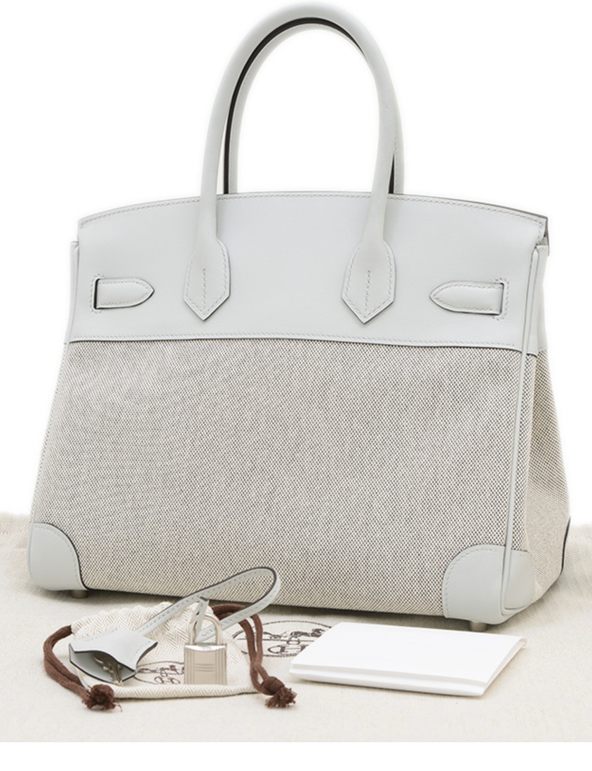 Hermès Grey Swift Leather & Toile Birkin 30cm with Silver Hardware