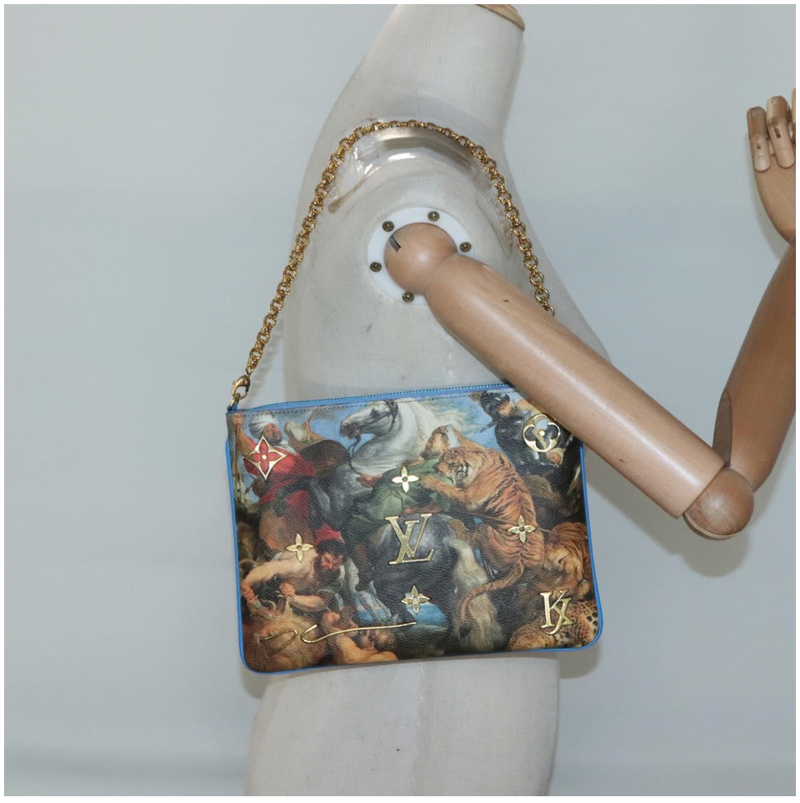 Limited Edition Louis Vuitton x Jeff Koons Masters Collection Pochette – “Tiger Hunt” Print with Gold Chain Strap