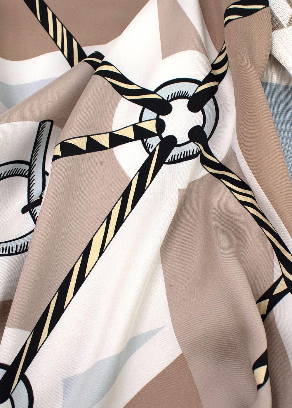 Hermes Blue and Beige Figure Artistique Silk & Cotton Jumper