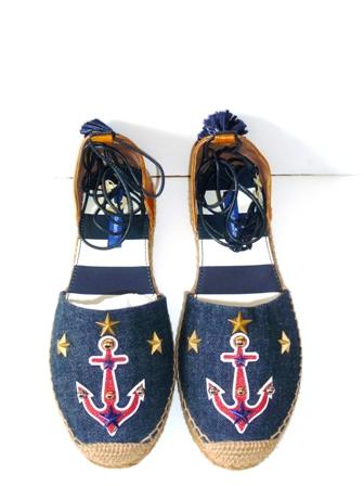 Dolce & Gabbana Anchor Embroidered fringed leather espadrilles
