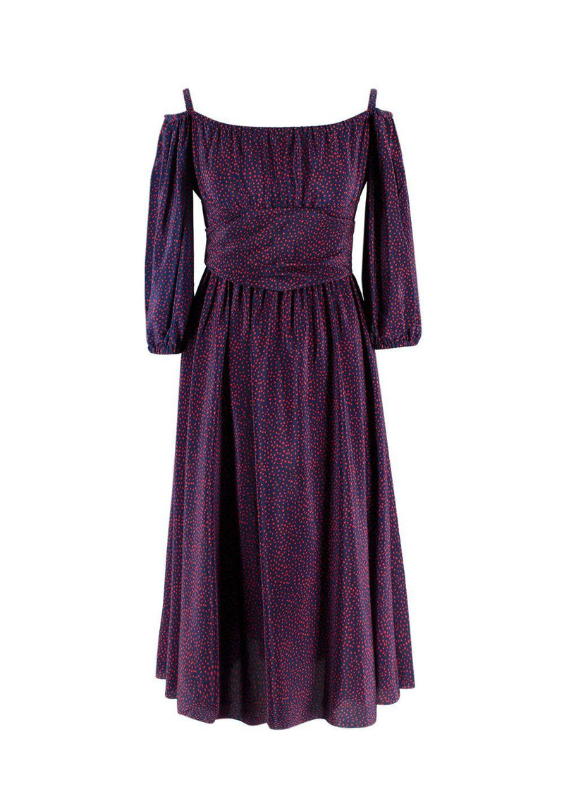 Christian Dior Navy Printed Bardot Silk Dress