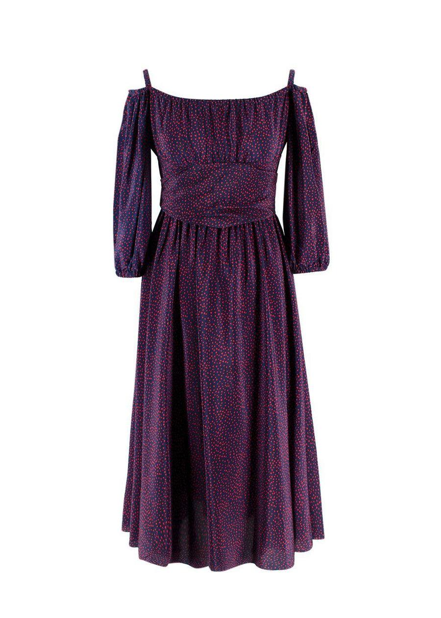 Christian Dior Navy Printed Bardot Silk Dress