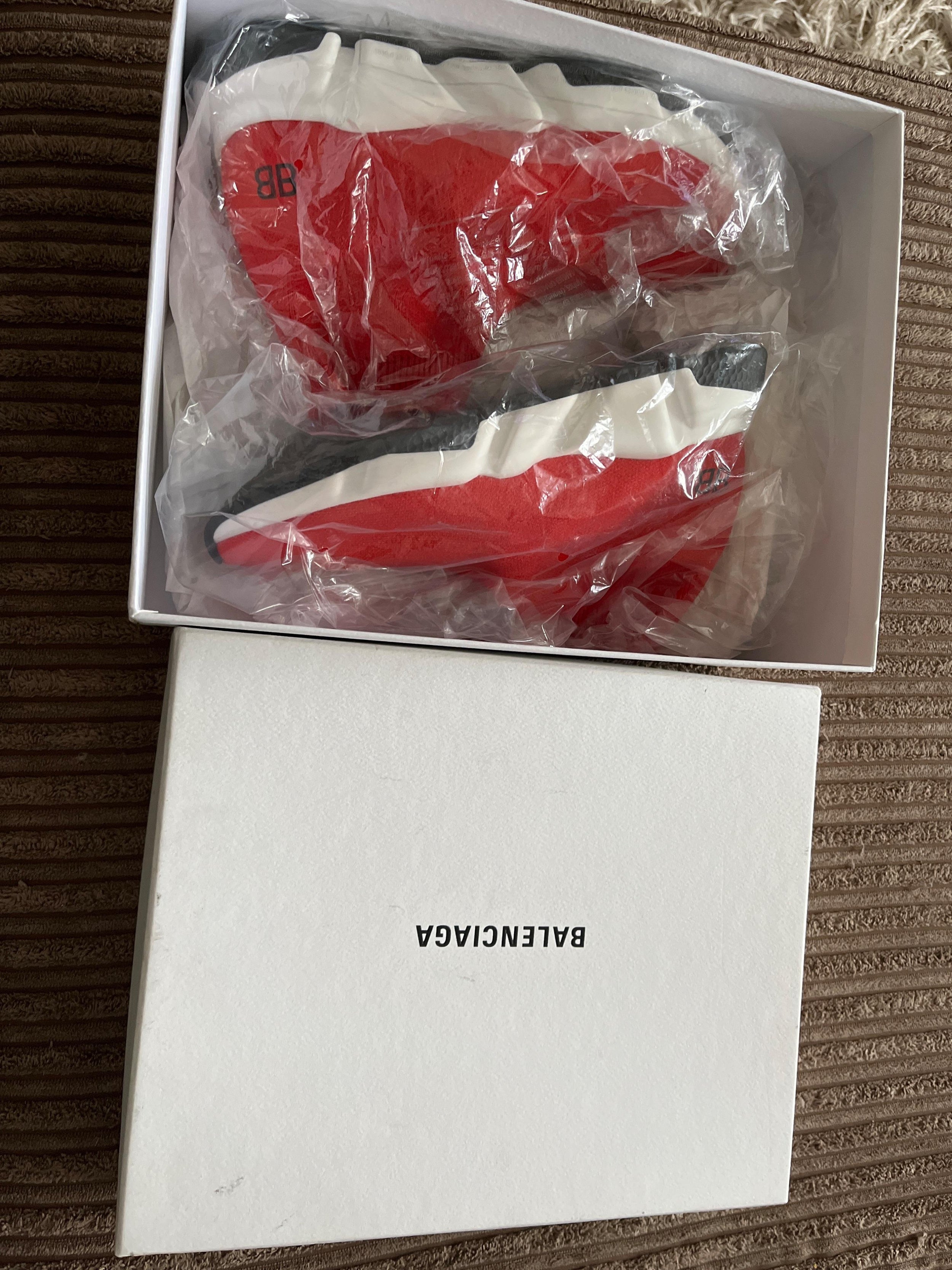 Red stretch-knit Speed sock trainers