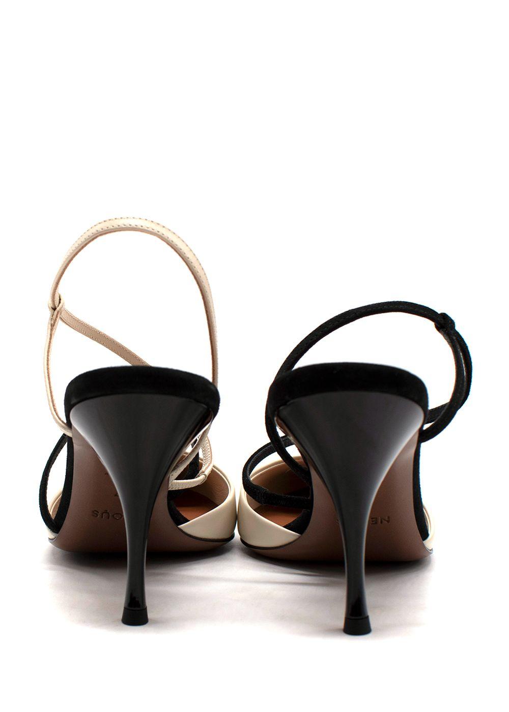Neous Cream & Black Leather Tangra Pointed Heels