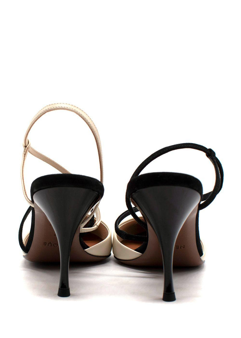 Neous Cream & Black Leather Tangra Pointed Heels