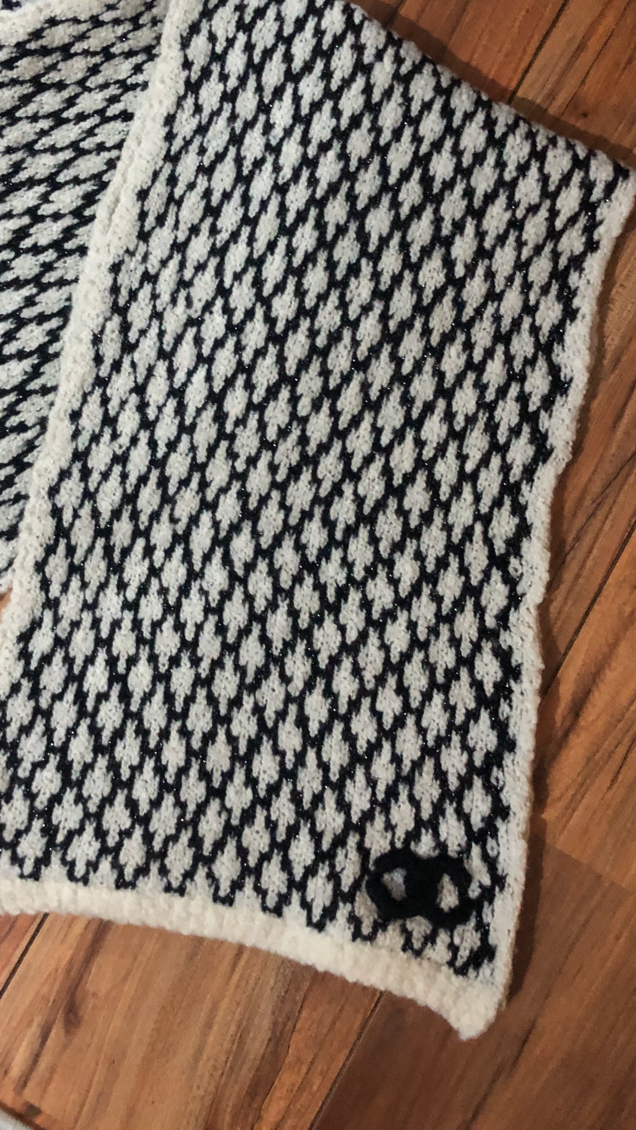 Ivory and Black Knitted Scarf with CC Logo Detail