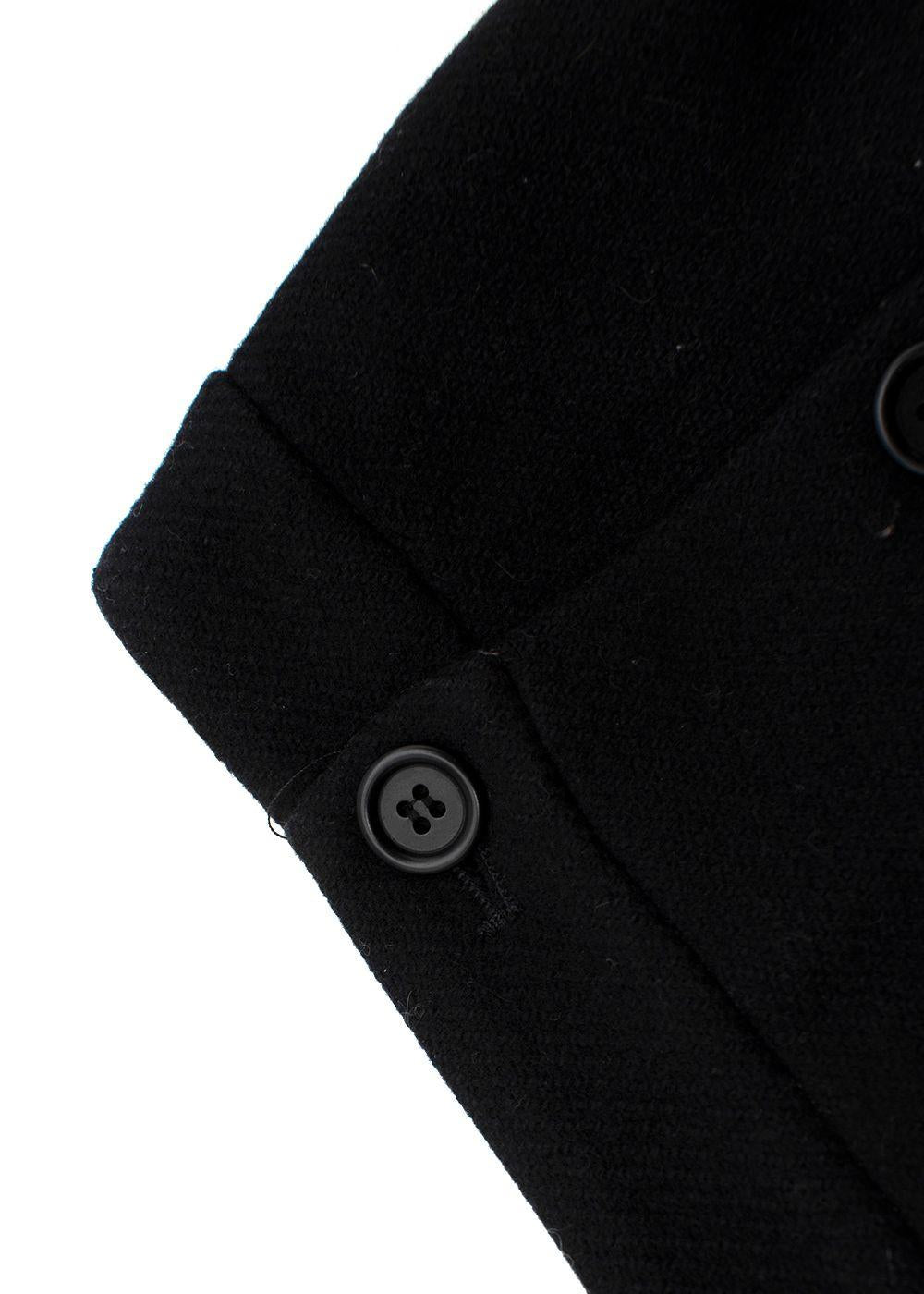 Black Wool-Blend Button Skirt