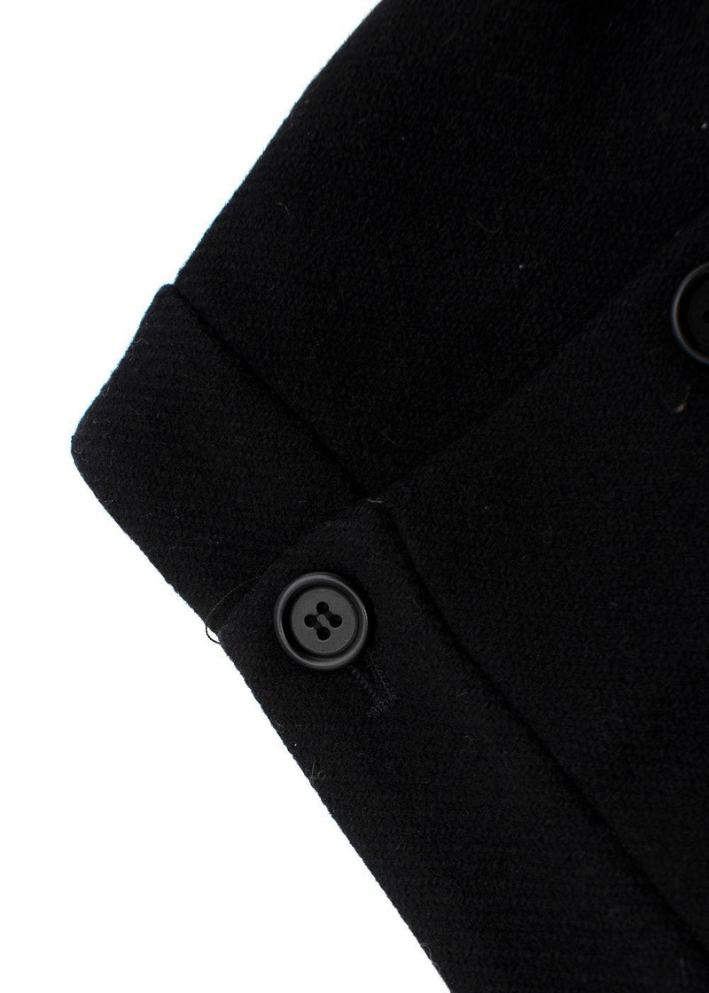 Black Wool-Blend Button Skirt