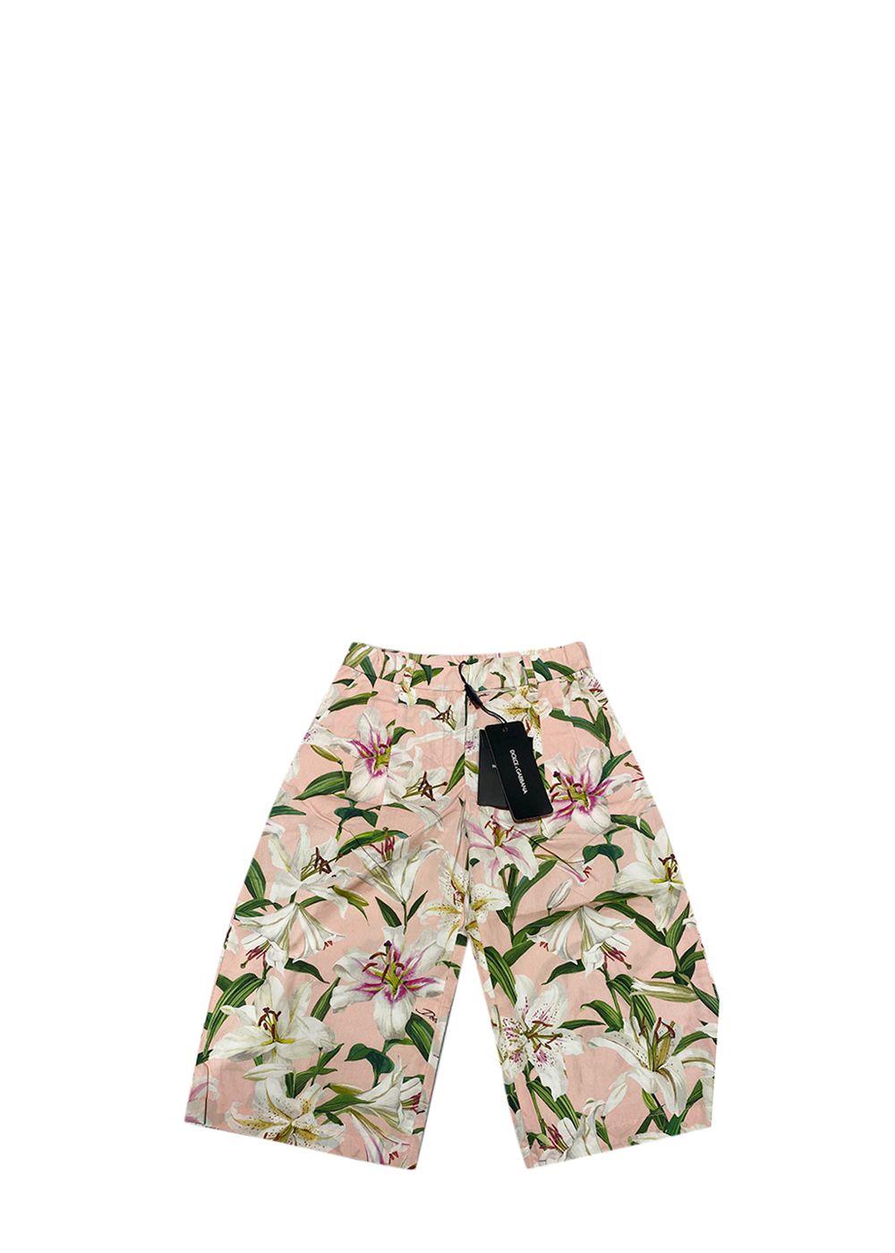 Pink Lily Print Cotton Trousers