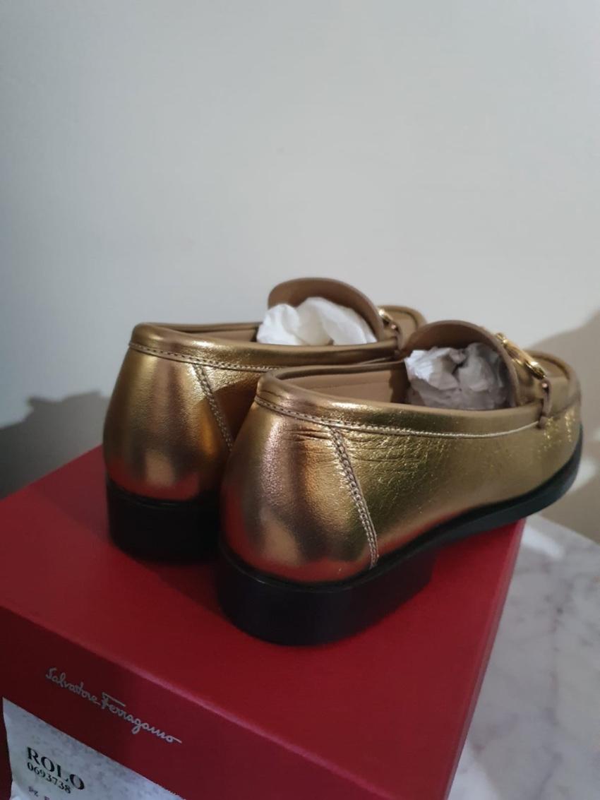 Ferragamo Metallic Leather Rolo Loafers