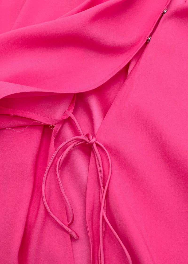 Shoulder Pad Pink Silk Tie Neck Blouse