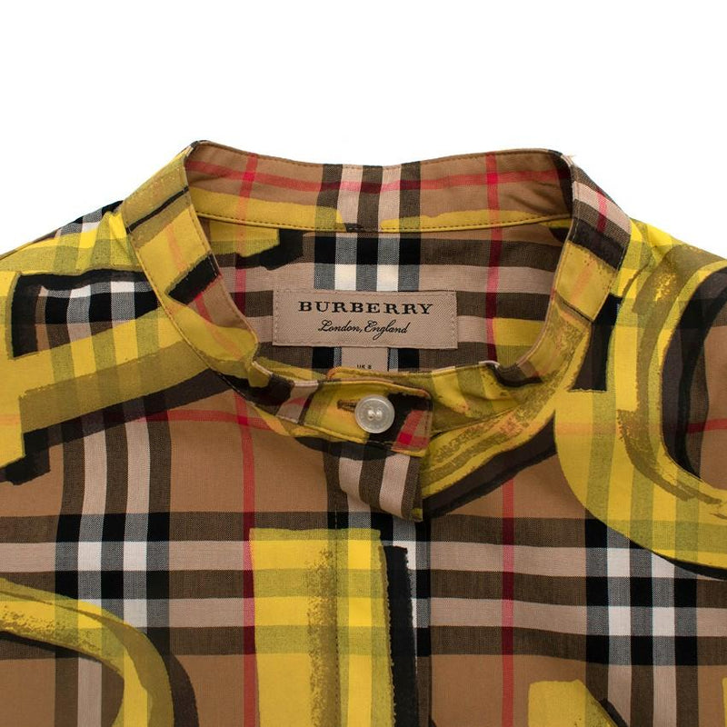 Burberry Yellow Sleeveless Graffiti Print Check Cotton Shirt