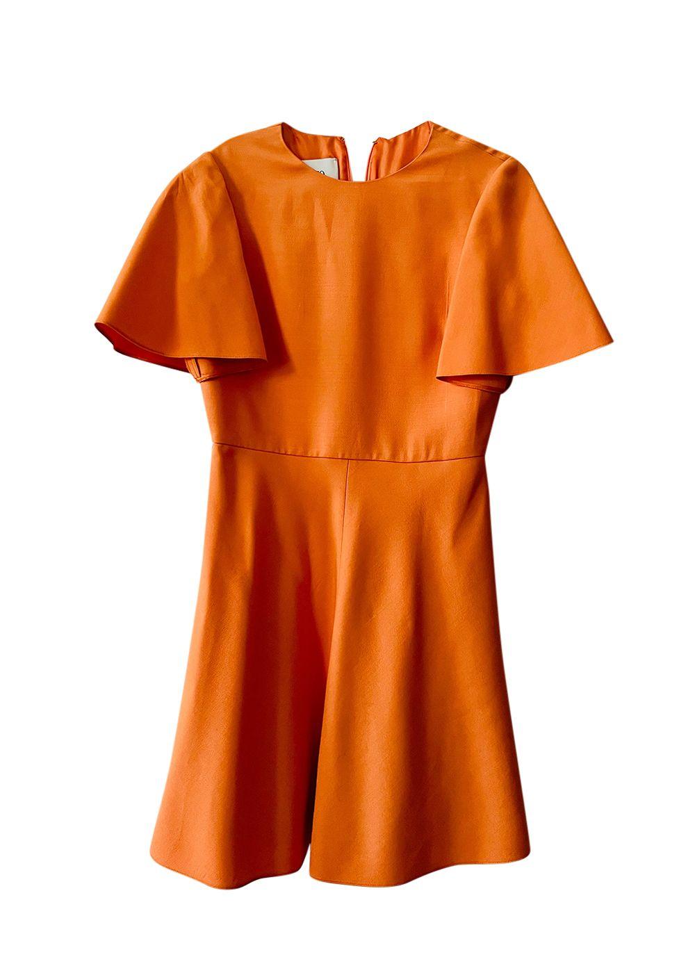 Valentino Orange Fluted Sleeve Mini Dress