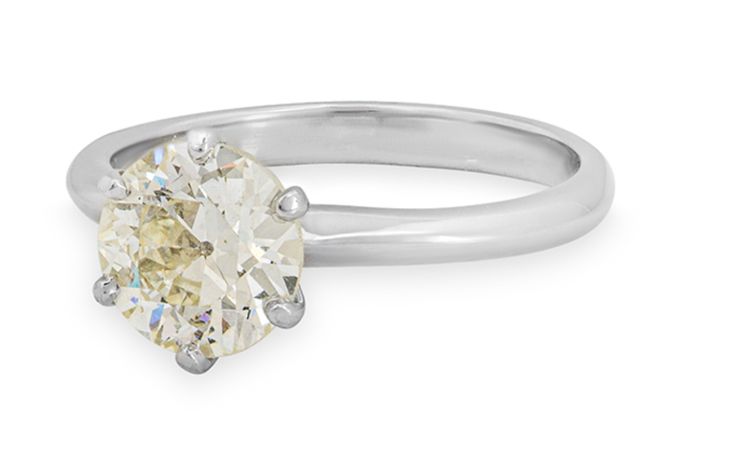 18kt White Gold European Cut Diamond Engagement Ring - Size N
