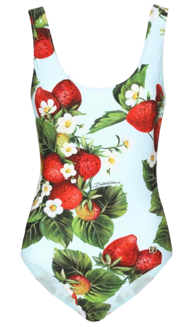 Dolce & Gabbana Blue Strawberry Print Swimsuit