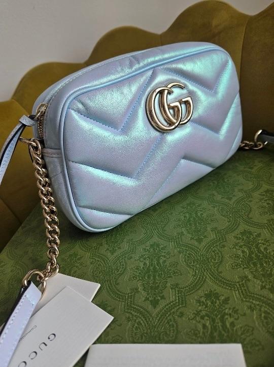 Opalescent Blue Nappa Chvron Matelasse Bag