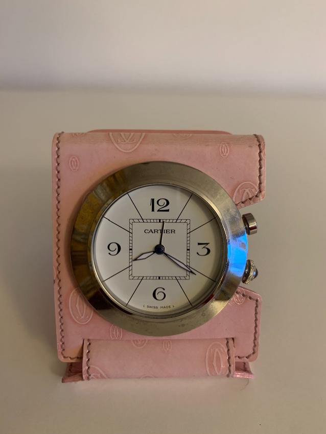 Cartier Pink Leather Pasha Travel Clock