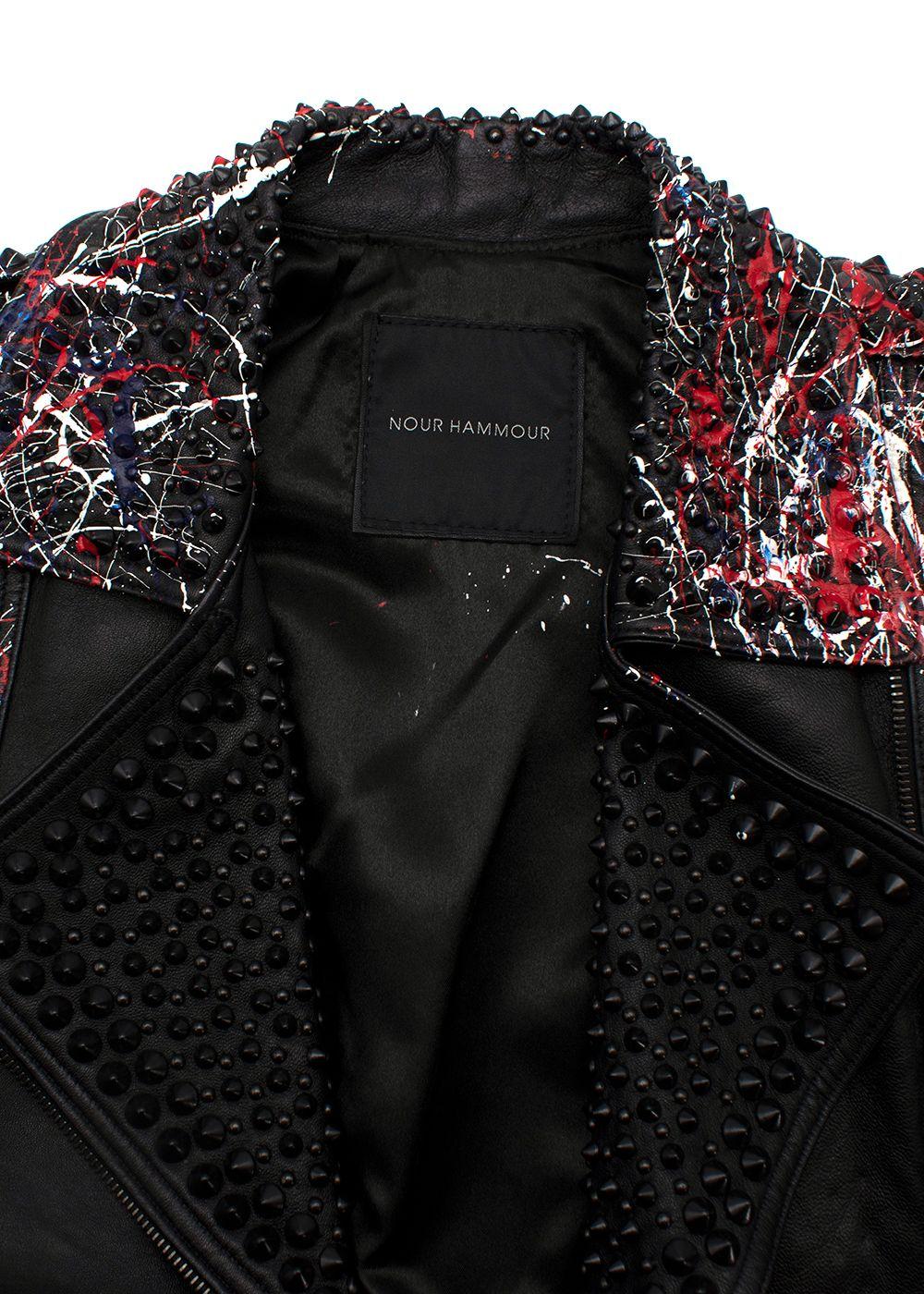 Black Leather Studded Jacket With Paint Splatter Effect