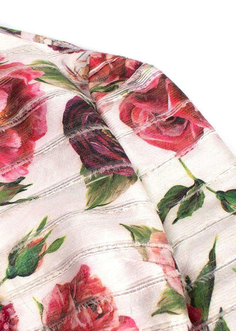 Dolce & Gabbana White Frayed Sliced Floral-print Gauze Jacket