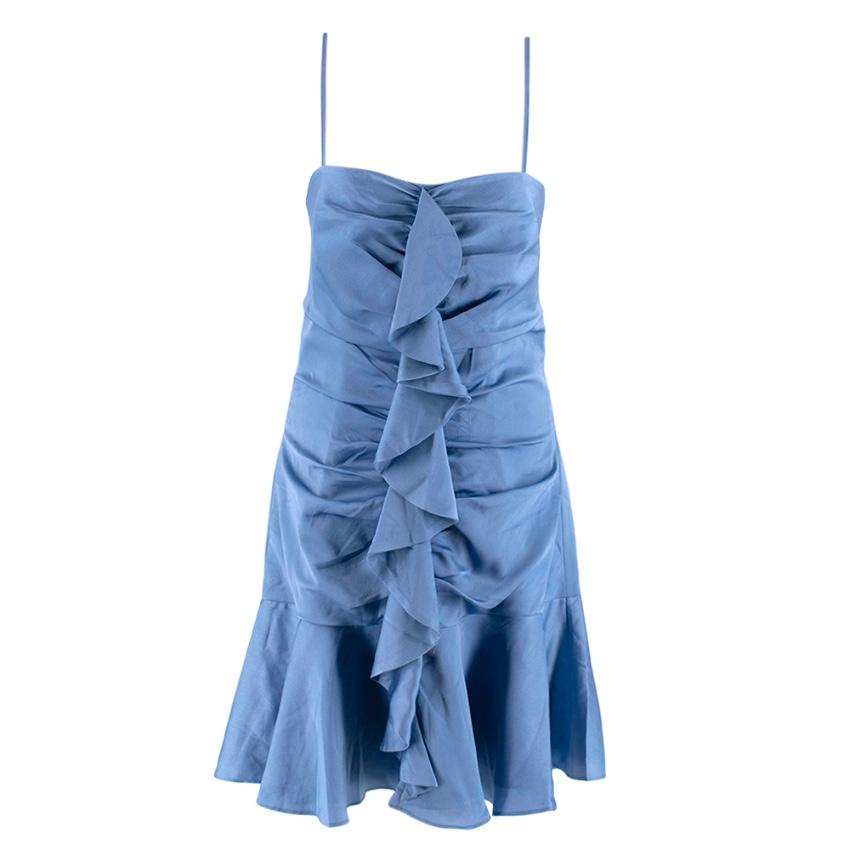 Keepsake Light Blue Satin Ruffled Mini Dress