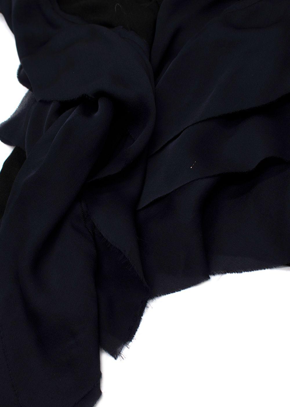 Lanvin Black and Navy Wrap Blouse with Frill Detail