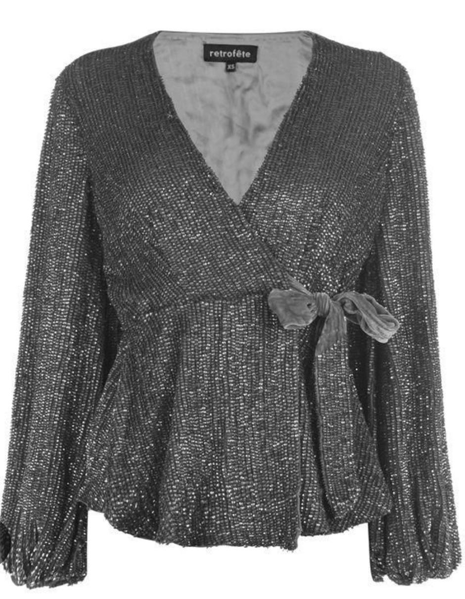 Retrofete Gun Metal Sequin Bette Blouse