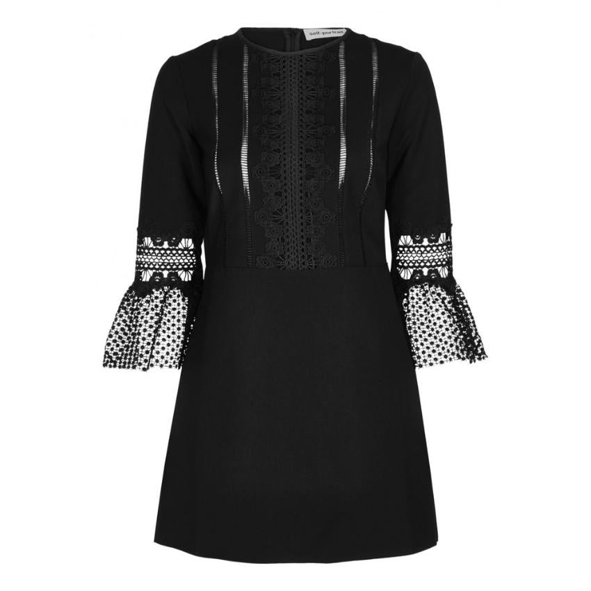 Self Portrait Black Lace trimmed mini dress