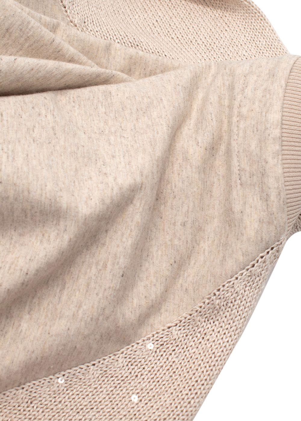 Brunello Cucinelli Beige Knit Sleeve Jersey Bomber Jacket