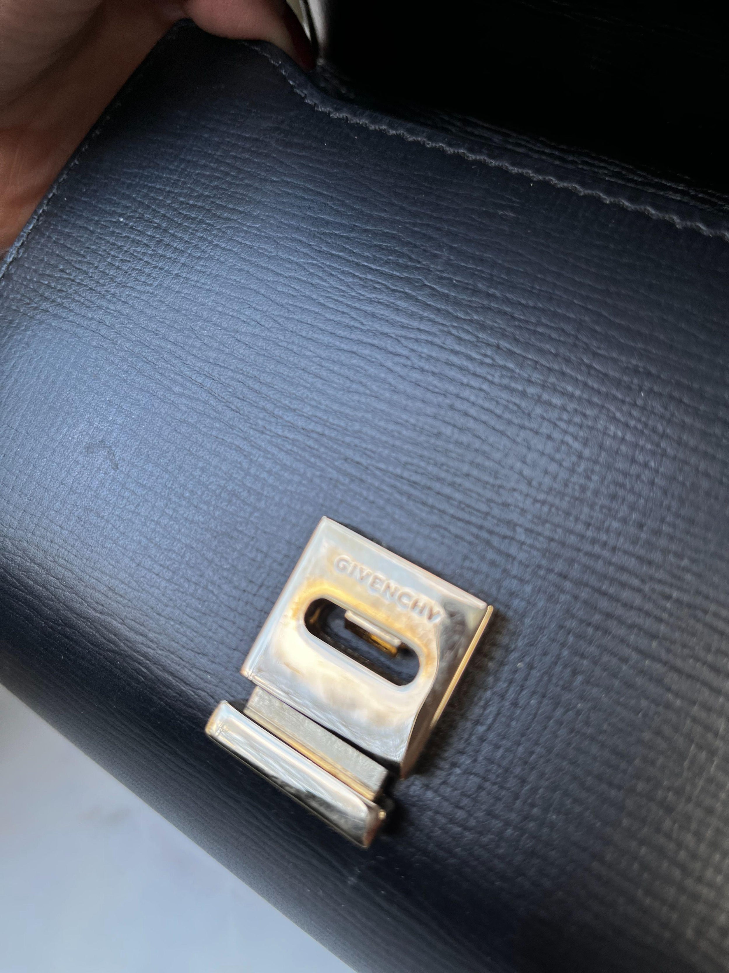 Black leather mini Pandora box bag