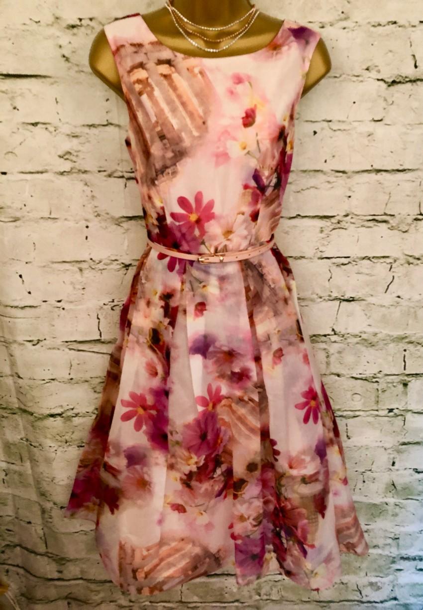 Mikael Aghal Organza Floral Print Dress