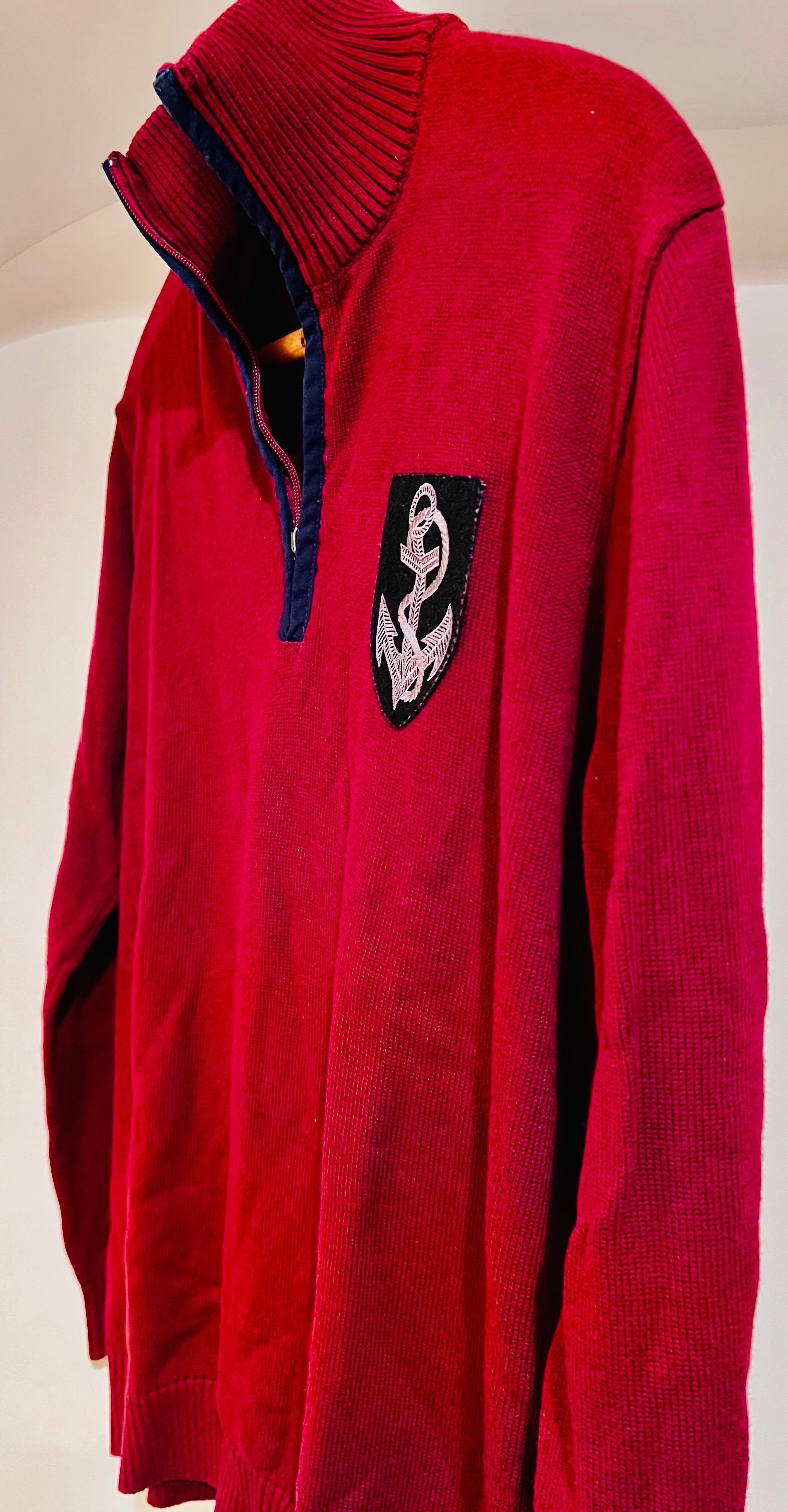 Crest Detail Red Quarter Zip Jumper