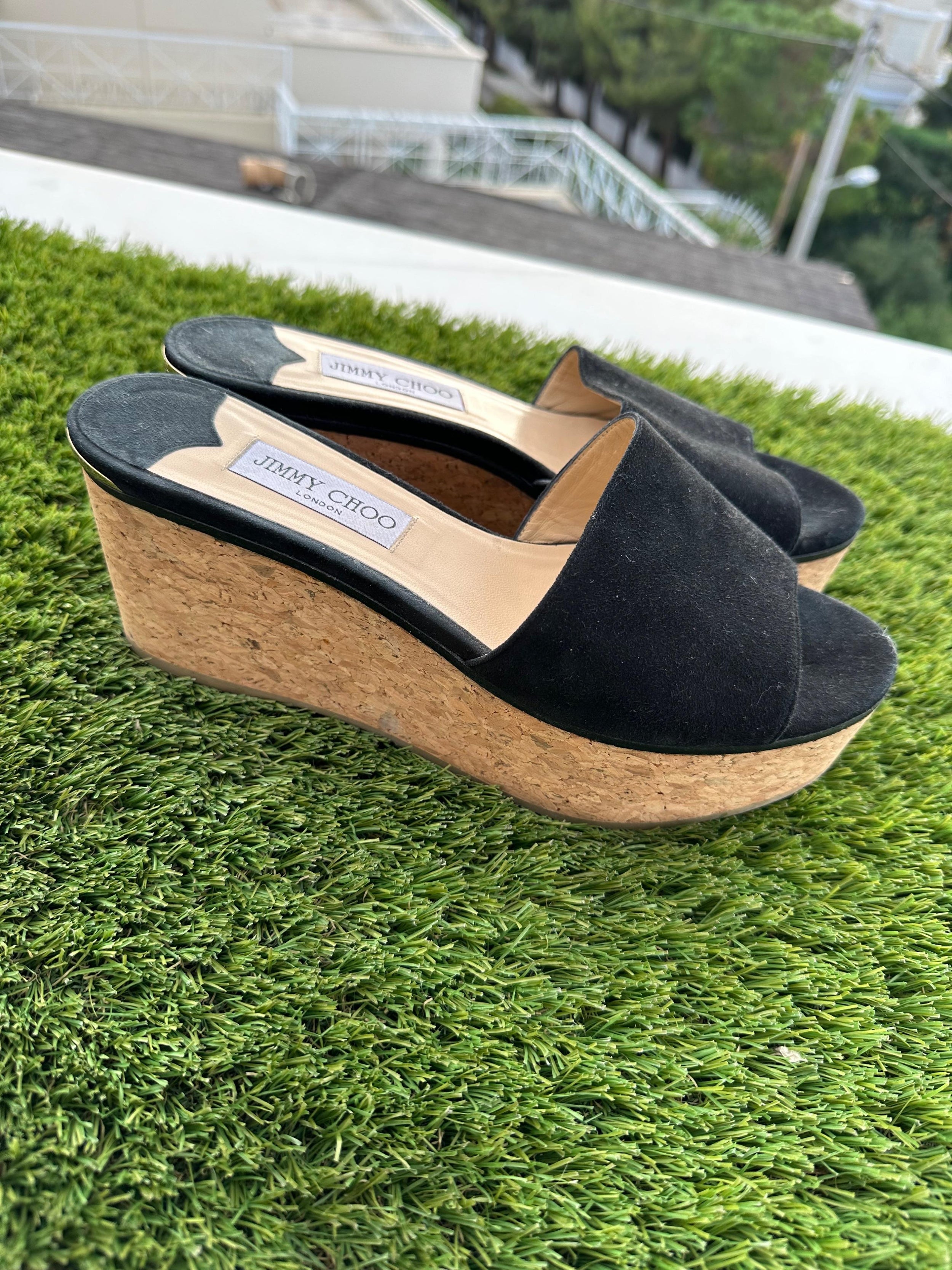 Jimmy Choo Black Suede Platform Wedges