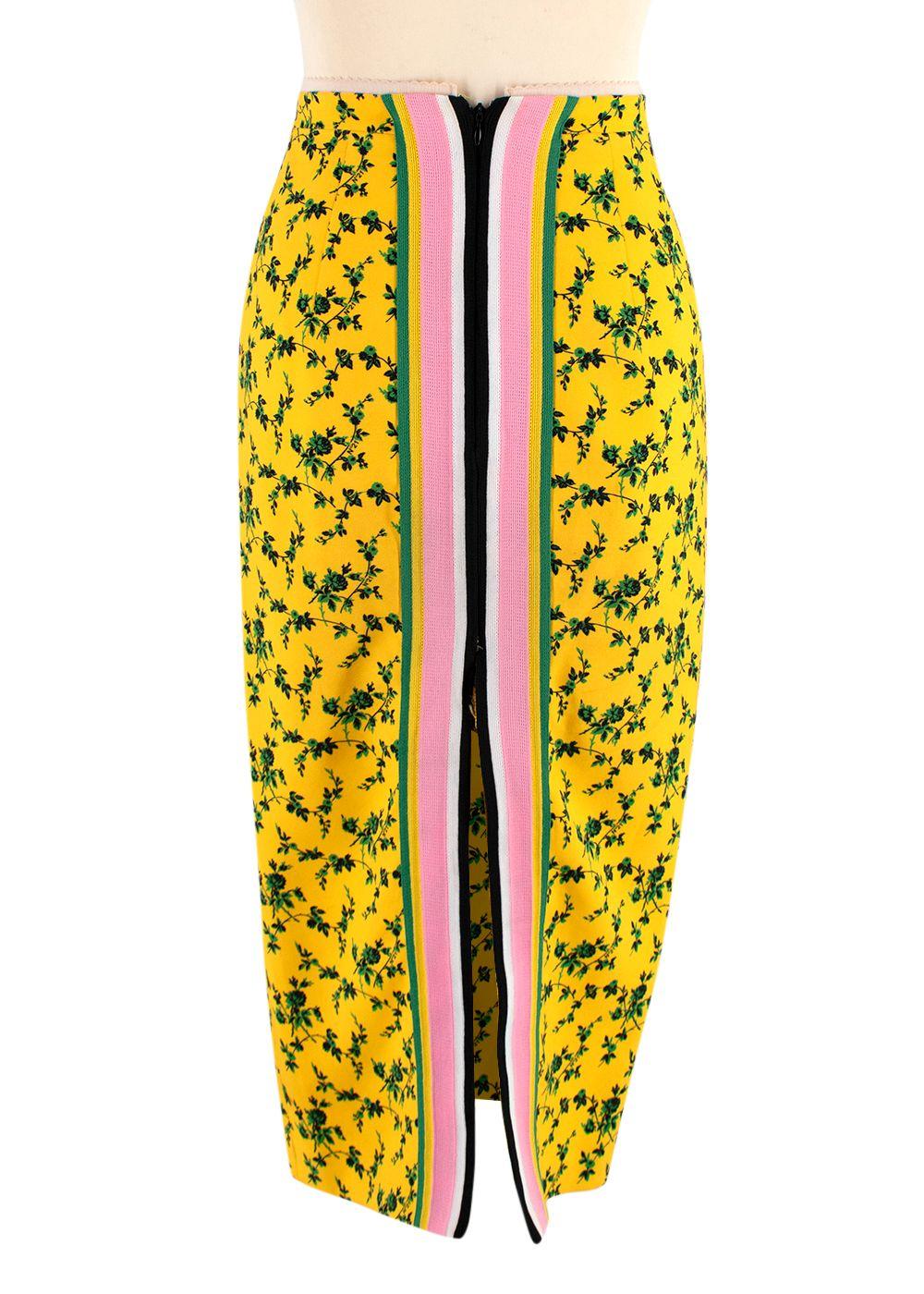 No.21 Yellow Floral Print Midi Skirt with Contrast Stripe Detail