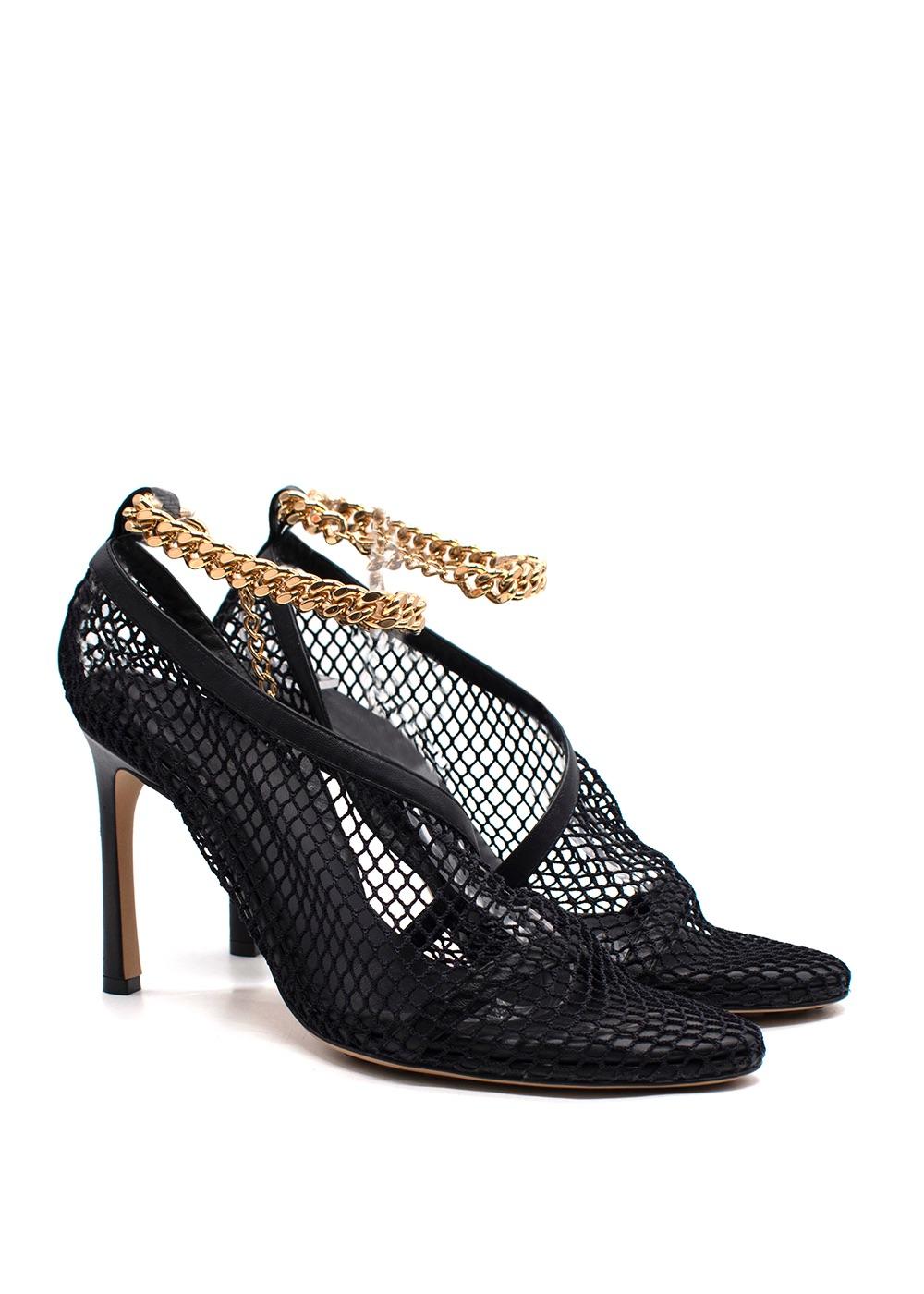 Bottega Veneta Black Net Stilletto with Gold Chain