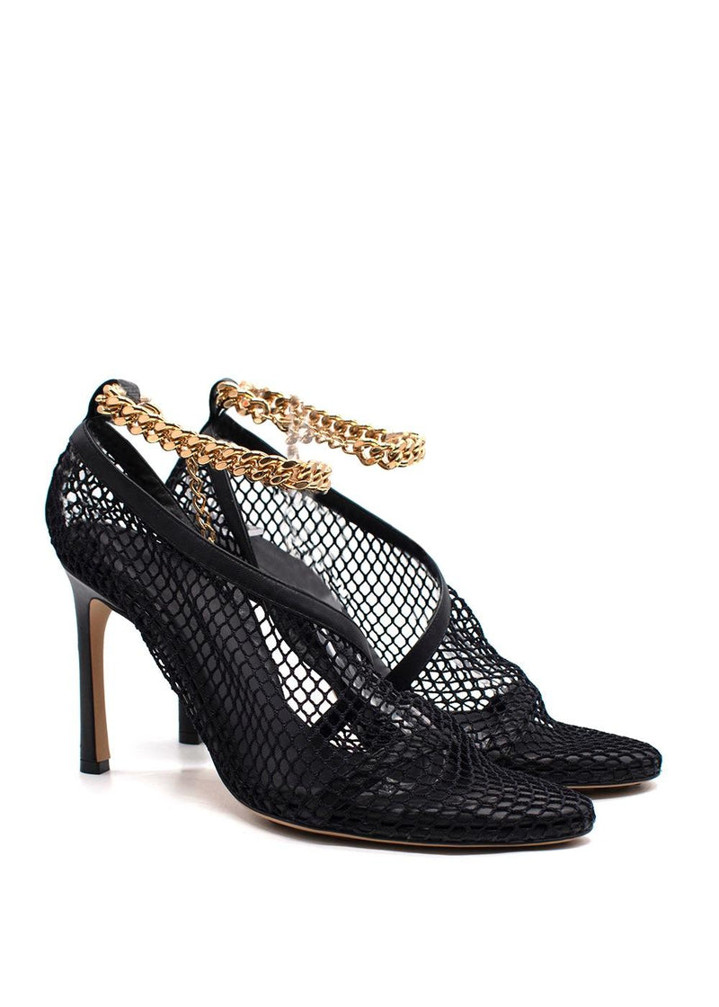 Bottega Veneta Black Net Stilletto with Gold Chain