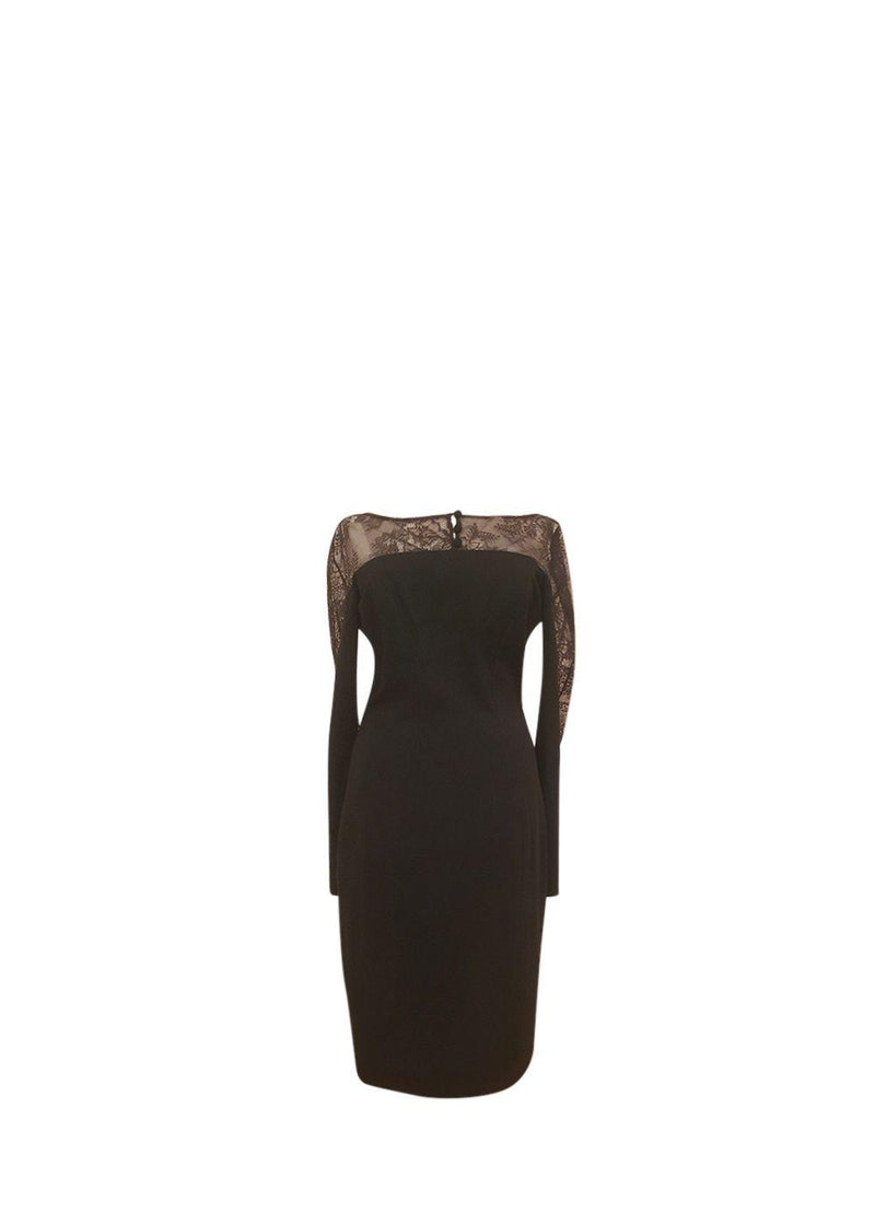 Black Crepe & Lace Sheath Dress