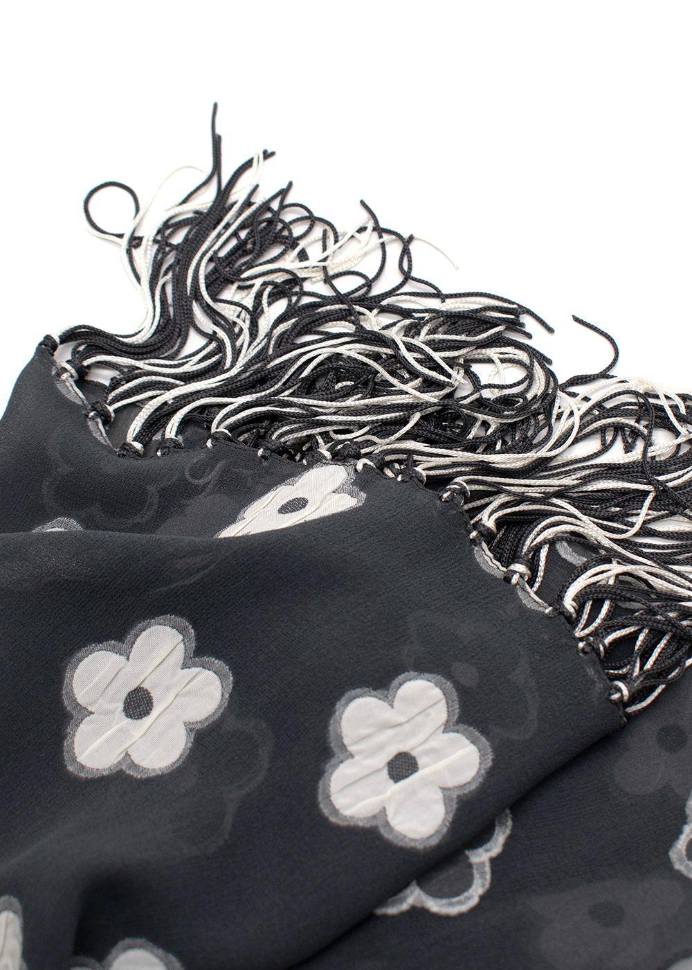 Giorgio Armani Grey Floral Print Silk- Blend Shawl