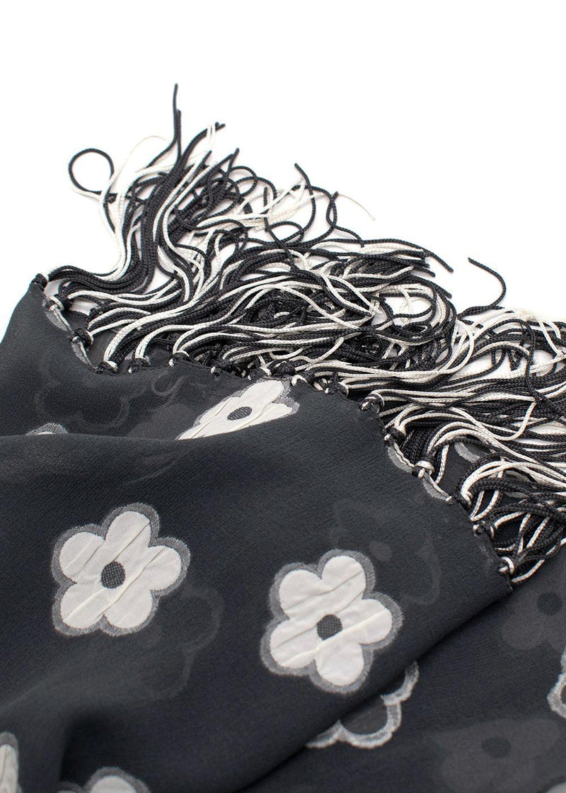 Giorgio Armani Grey Floral Print Silk- Blend Shawl