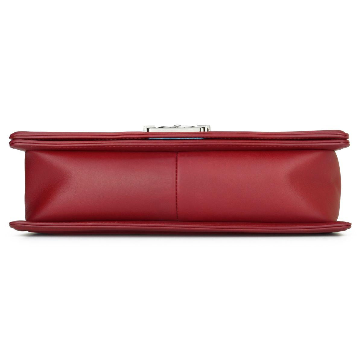 Dark Red Chain-trimmed Chevron Boy Bag