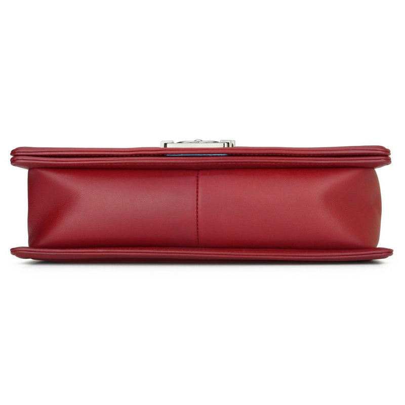 Dark Red Chain-trimmed Chevron Boy Bag