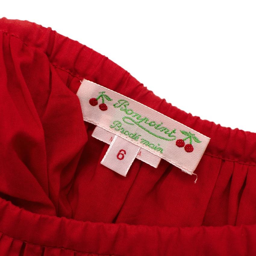Bonpoint Red & White Floral Embroidered Skirt