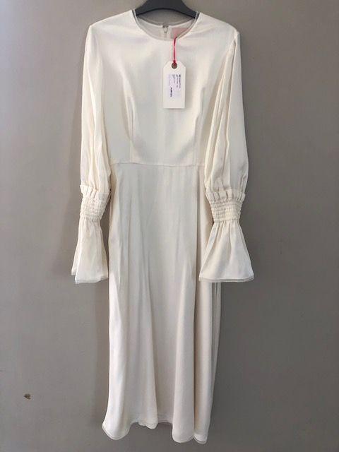 Roksanda Ivory Tulle Trimmed Shirred Satin Midi Dress