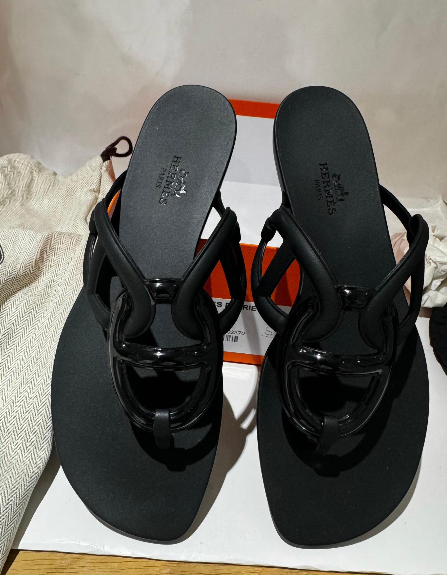 Hermes Black Rubber Egerie Sandals