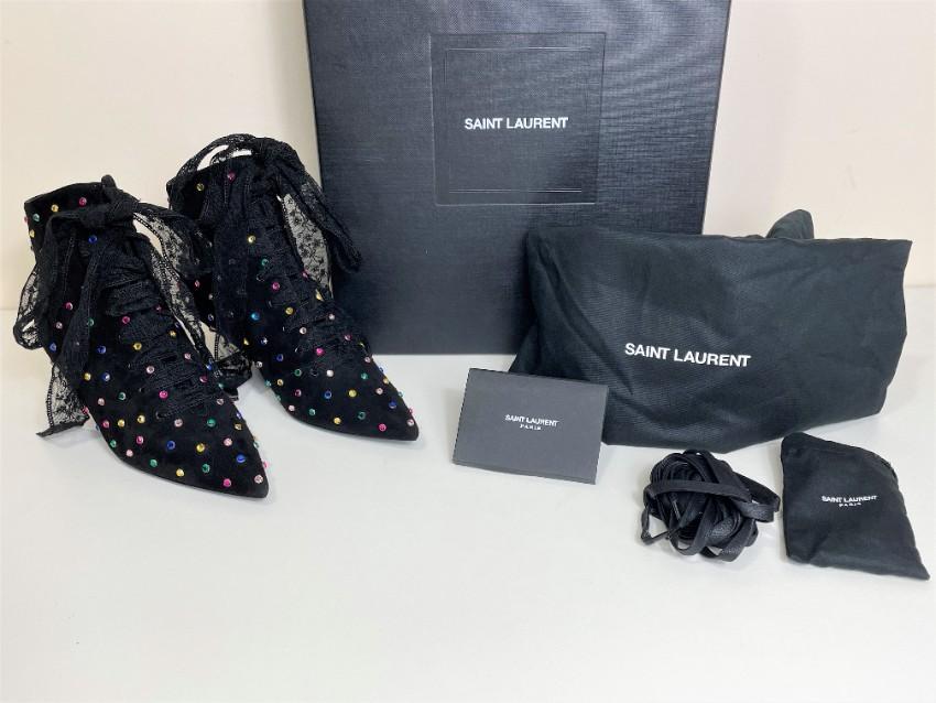 Saint Laurent Black Blaze 45 Crystal Embellished Suede Boots