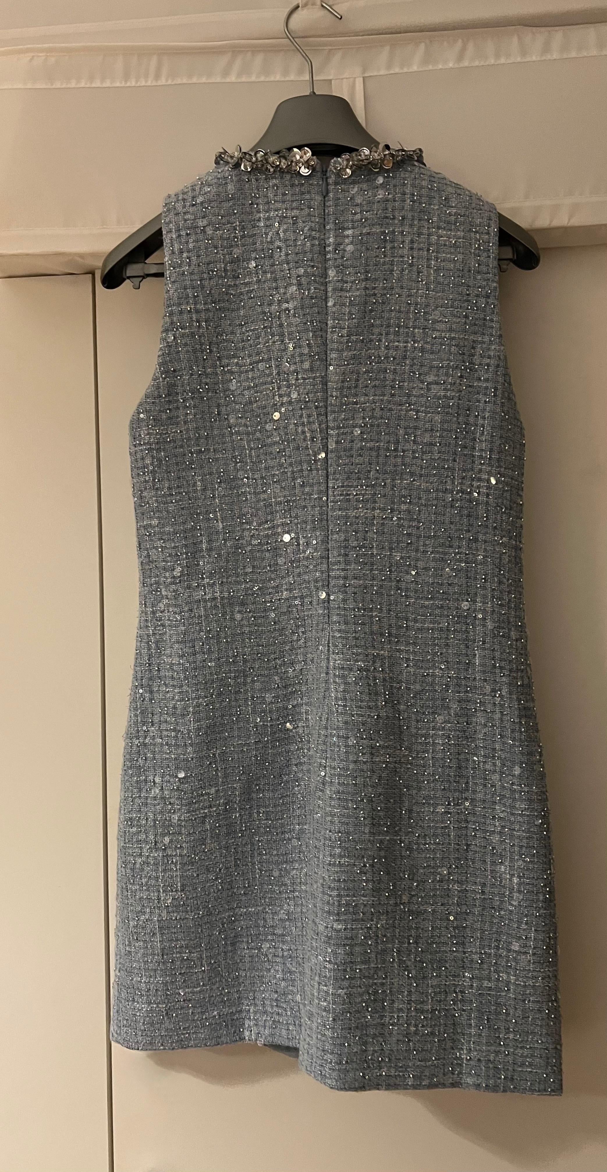 Self Portrait Baby Blue Woven Sequin Mini Dress