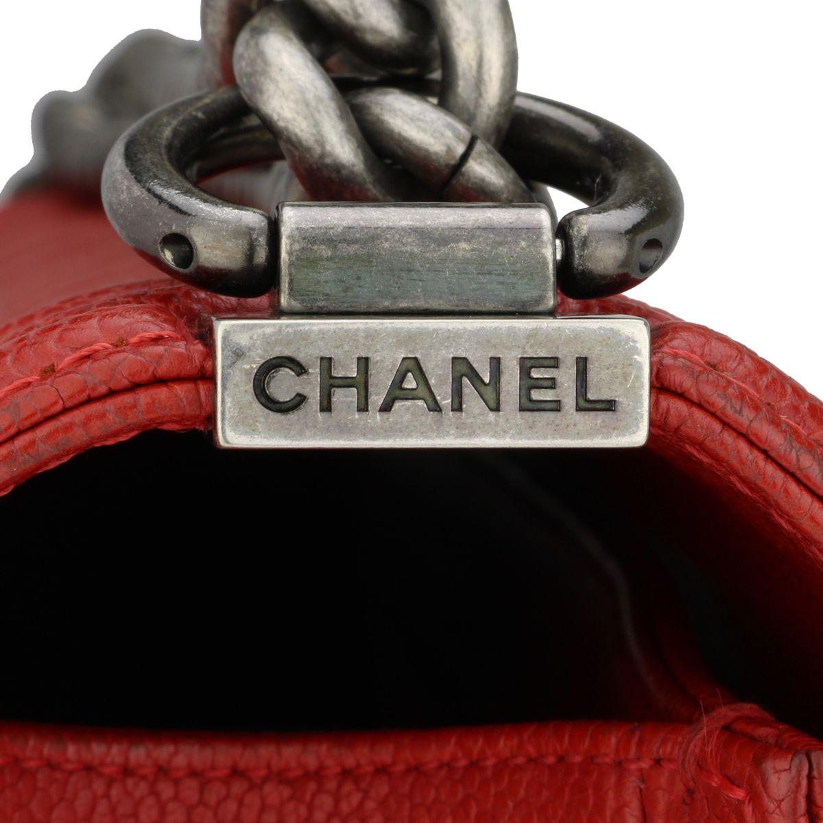 Chanel Red Caviar Leather Medium Boy Bag