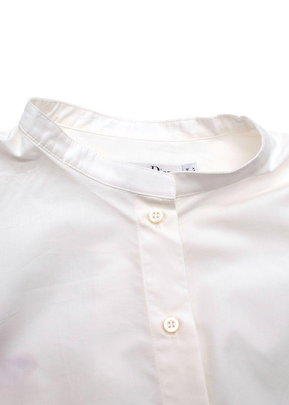Dior White Floral Embroidered Collarless Shirt
